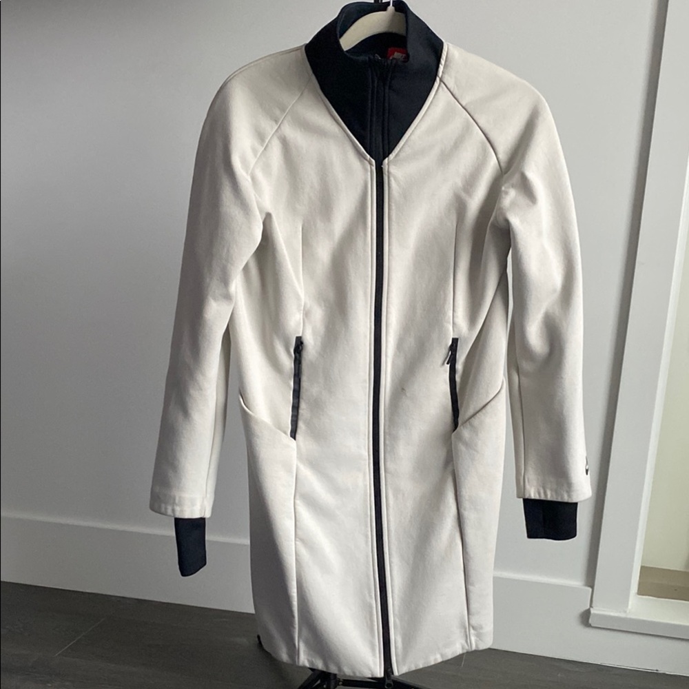 Women’s Nike Athletic cream/grey and black tech fleece Jacket.